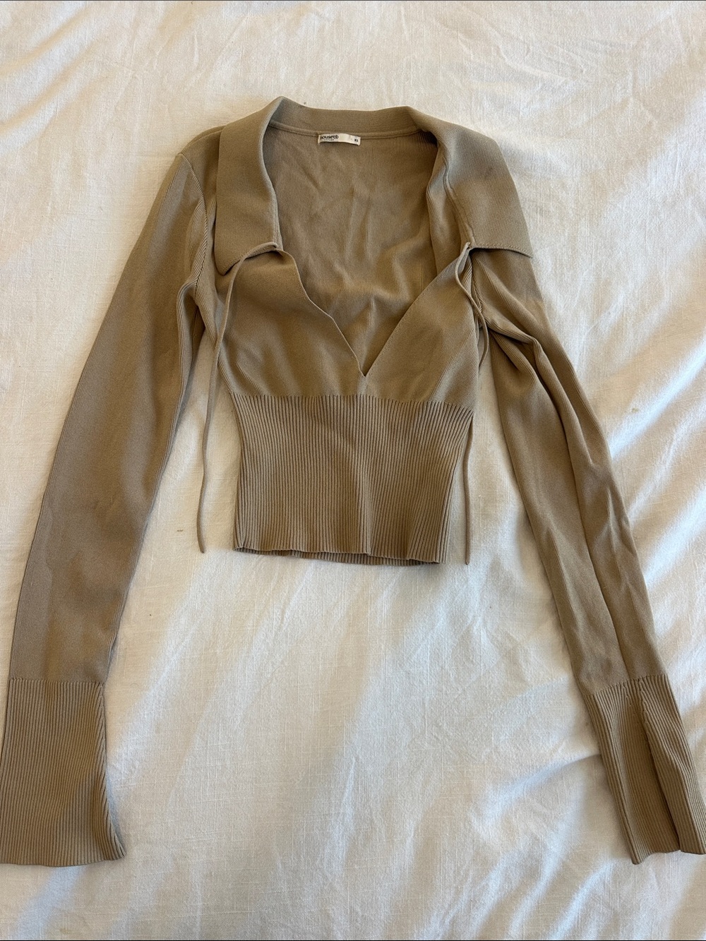 House of CB Taupe Cropped Knit Long Sleeve Top